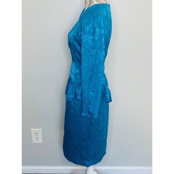 Vintage Justine Todd Floral Jacquard Peplum Sheath Dress Size 8 Cocktail Event - Picture 5 of 10